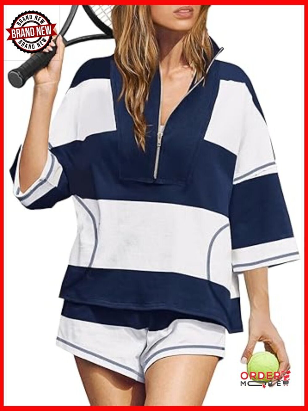 Striped 2 Piece Lounge Set - Oversized Pullover & Shorts